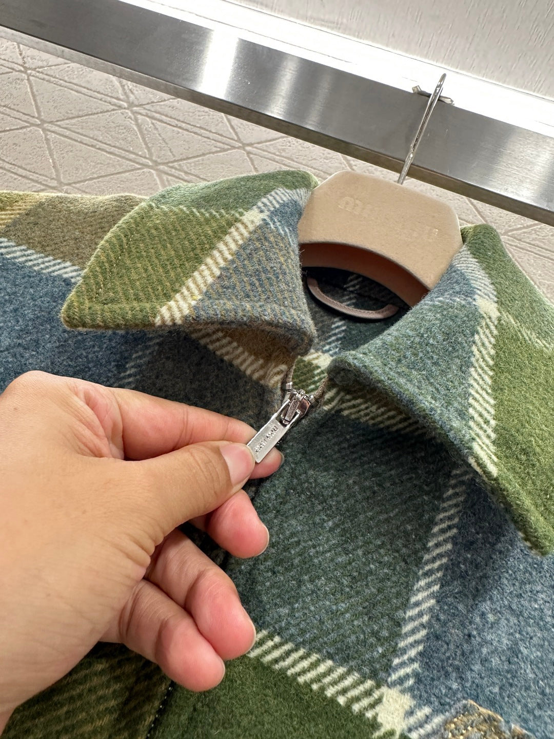 Miu New Plaid Wool Coat