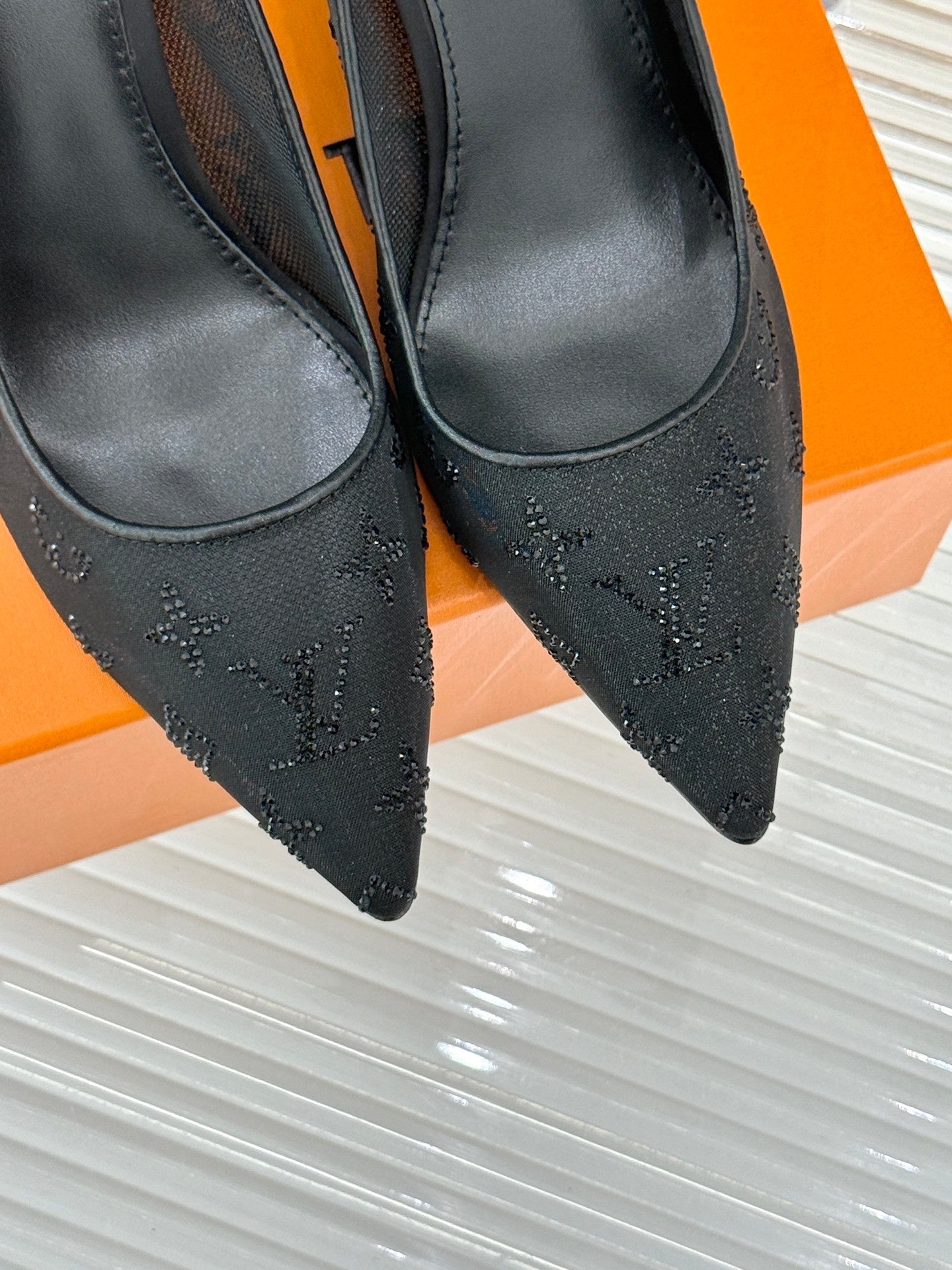 Louis New Rhinestone mesh pointed high heels