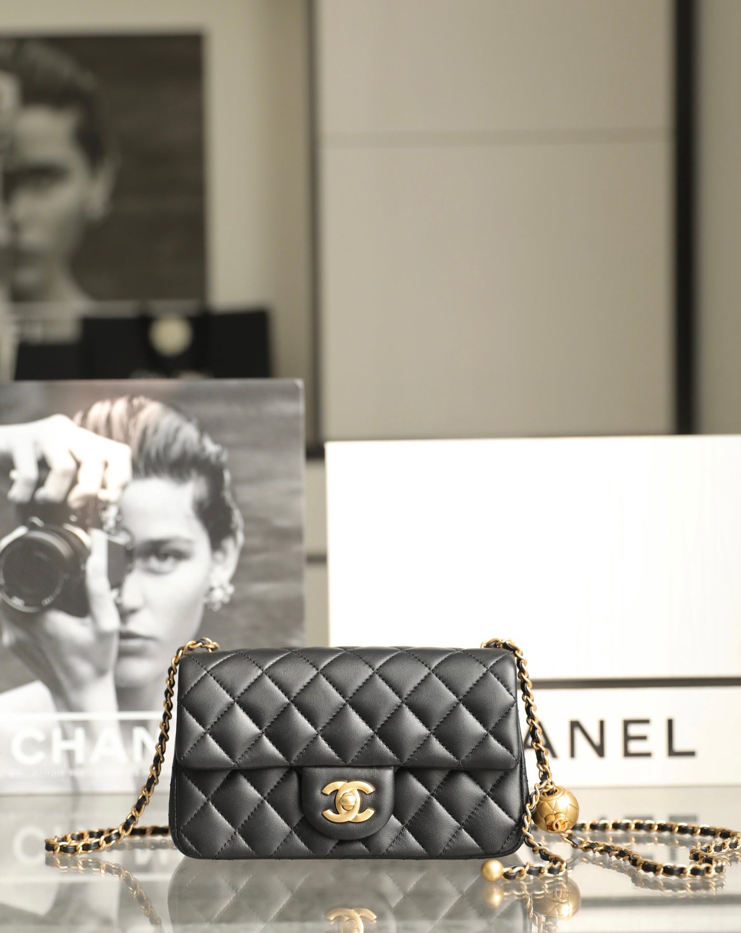 ChanMINI gold ball cap bag