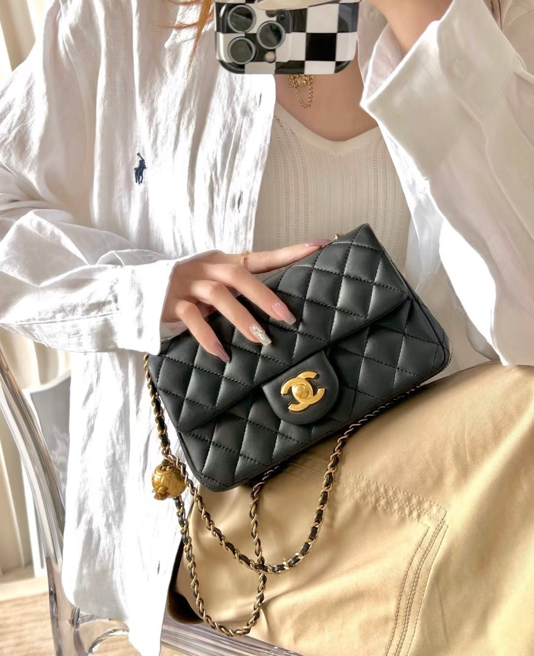 ChanMINI gold ball cap bag