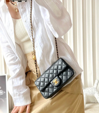 ChanMINI gold ball cap bag