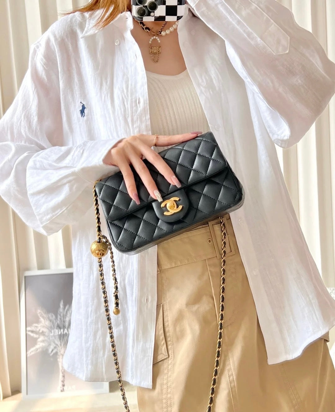 ChanMINI gold ball cap bag