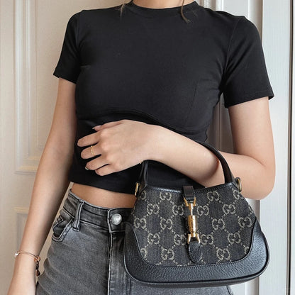Guc Jackie1961 Black denim underarm bag