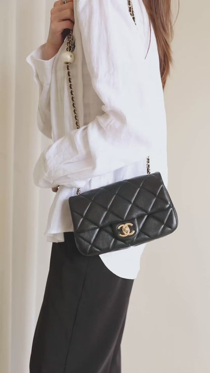 Chan New 24s Double Pearl Flap Bag