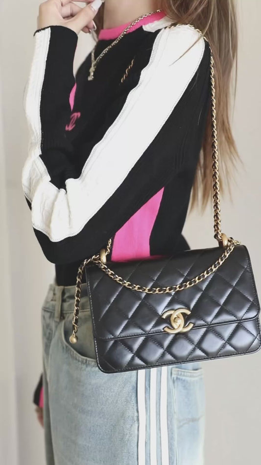 Chan New 24c Double gold bead flap bag