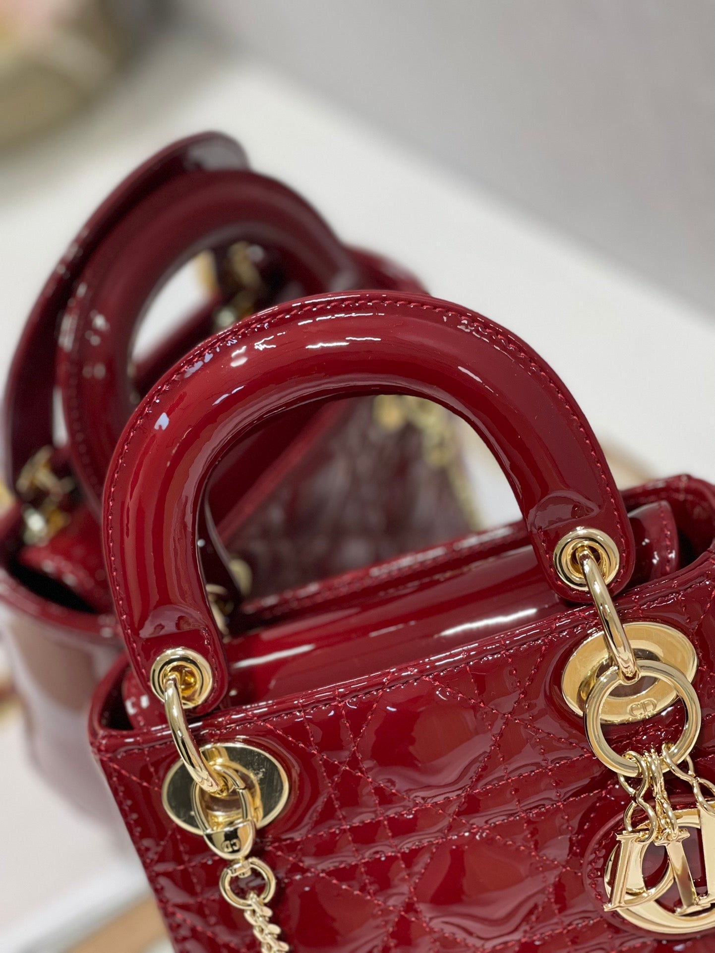 CD Mini Lady Bag Claret Patent  Calfskin