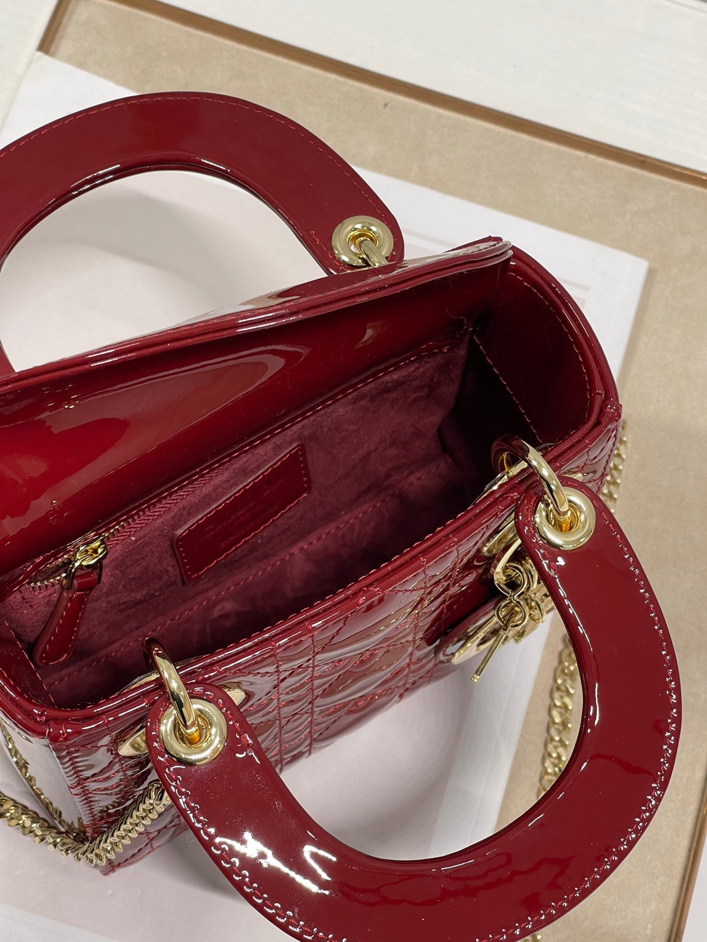 CD Mini Lady Bag Claret Patent  Calfskin