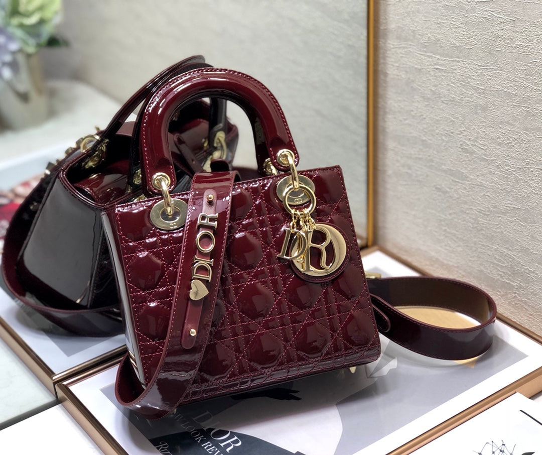 CD Mini Lady Bag Claret Patent  Calfskin