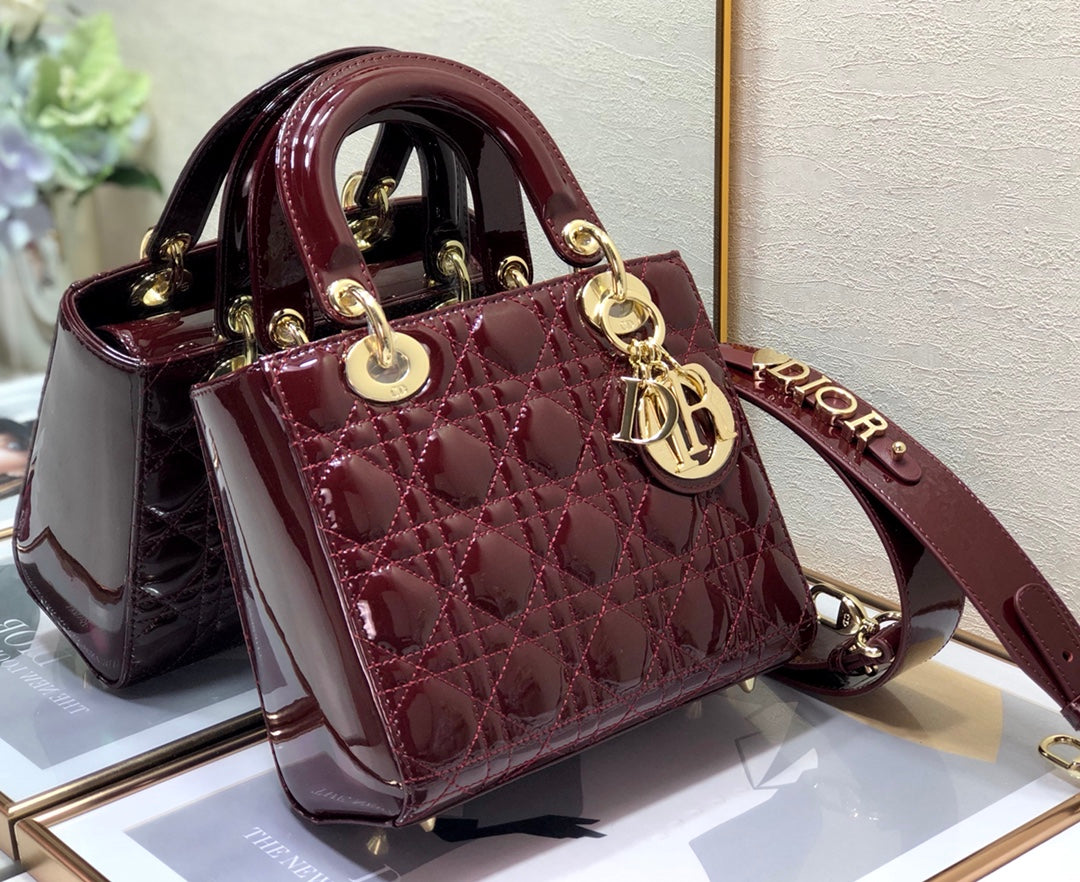 CD Mini Lady Bag Claret Patent  Calfskin