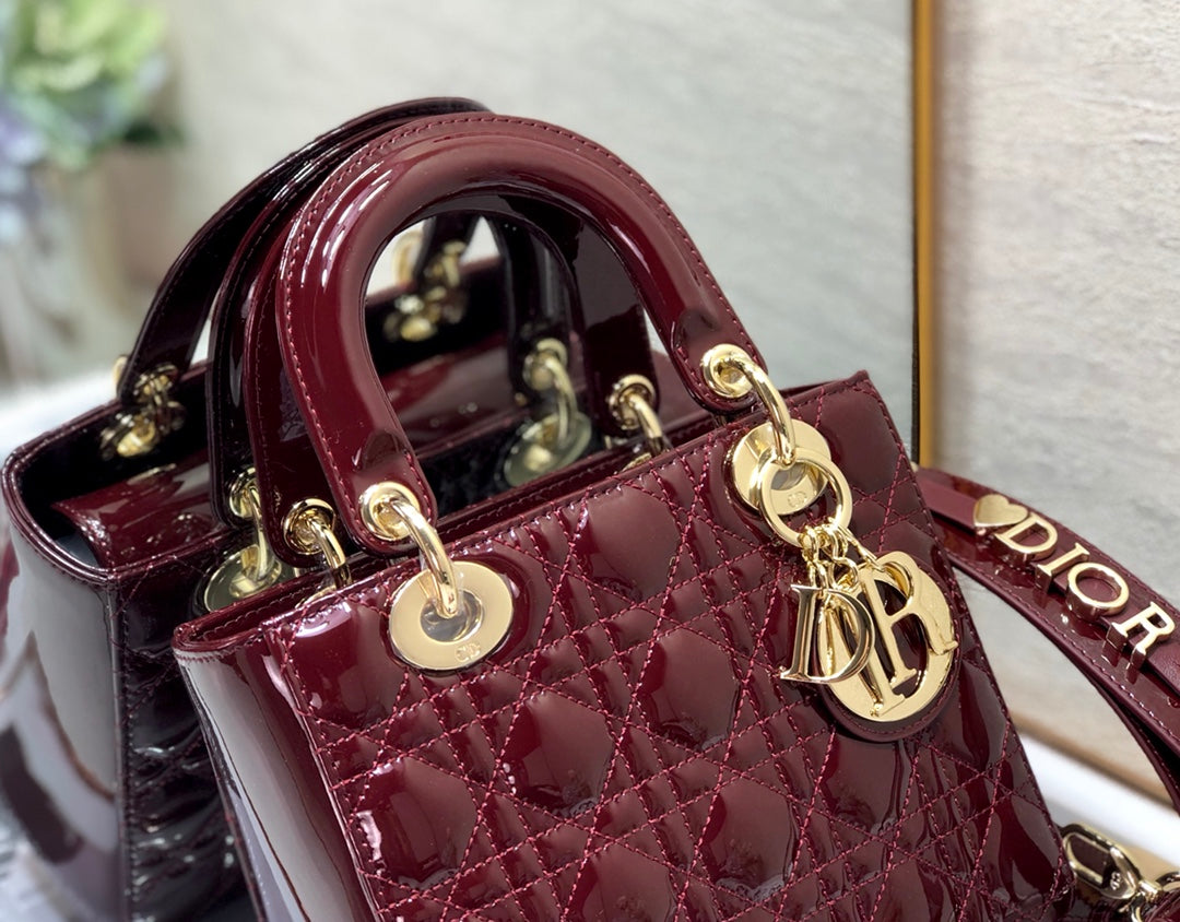 CD Mini Lady Bag Claret Patent  Calfskin