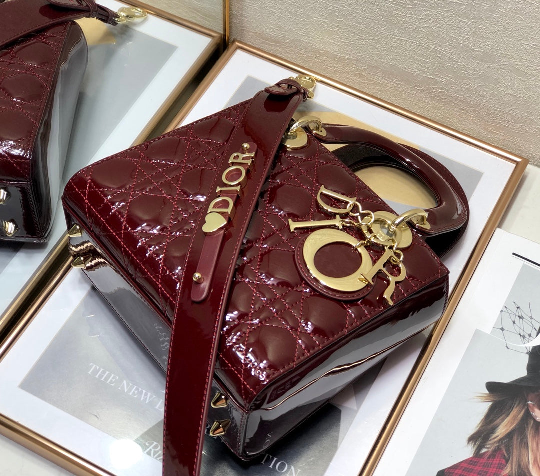 CD Mini Lady Bag Claret Patent  Calfskin