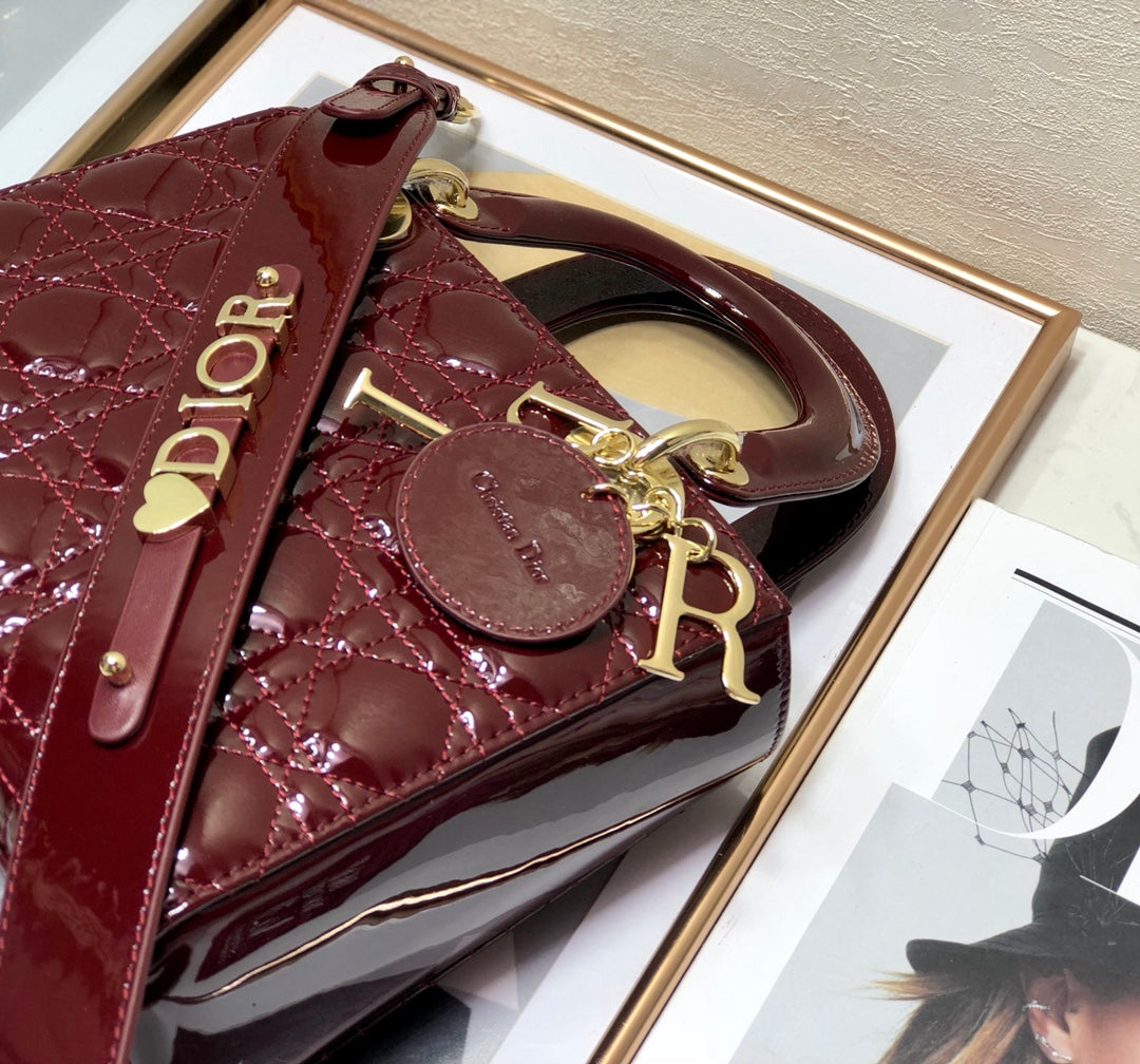 CD Mini Lady Bag Claret Patent  Calfskin