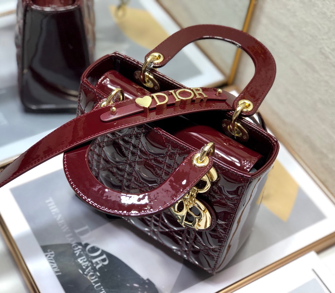 CD Mini Lady Bag Claret Patent  Calfskin