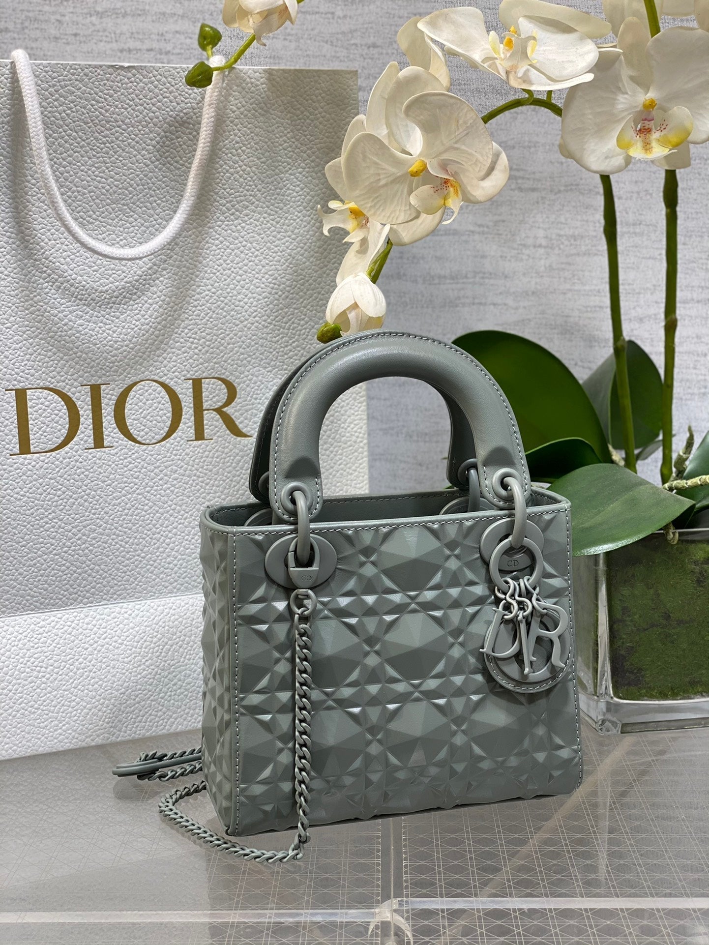 CD Mini Lady Bag Diamond Pattern Calfskin