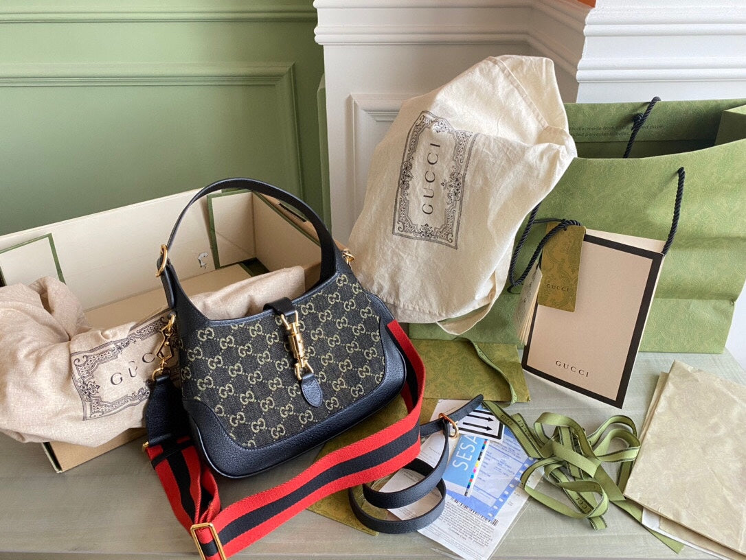 Guc Jackie1961 Black denim underarm bag