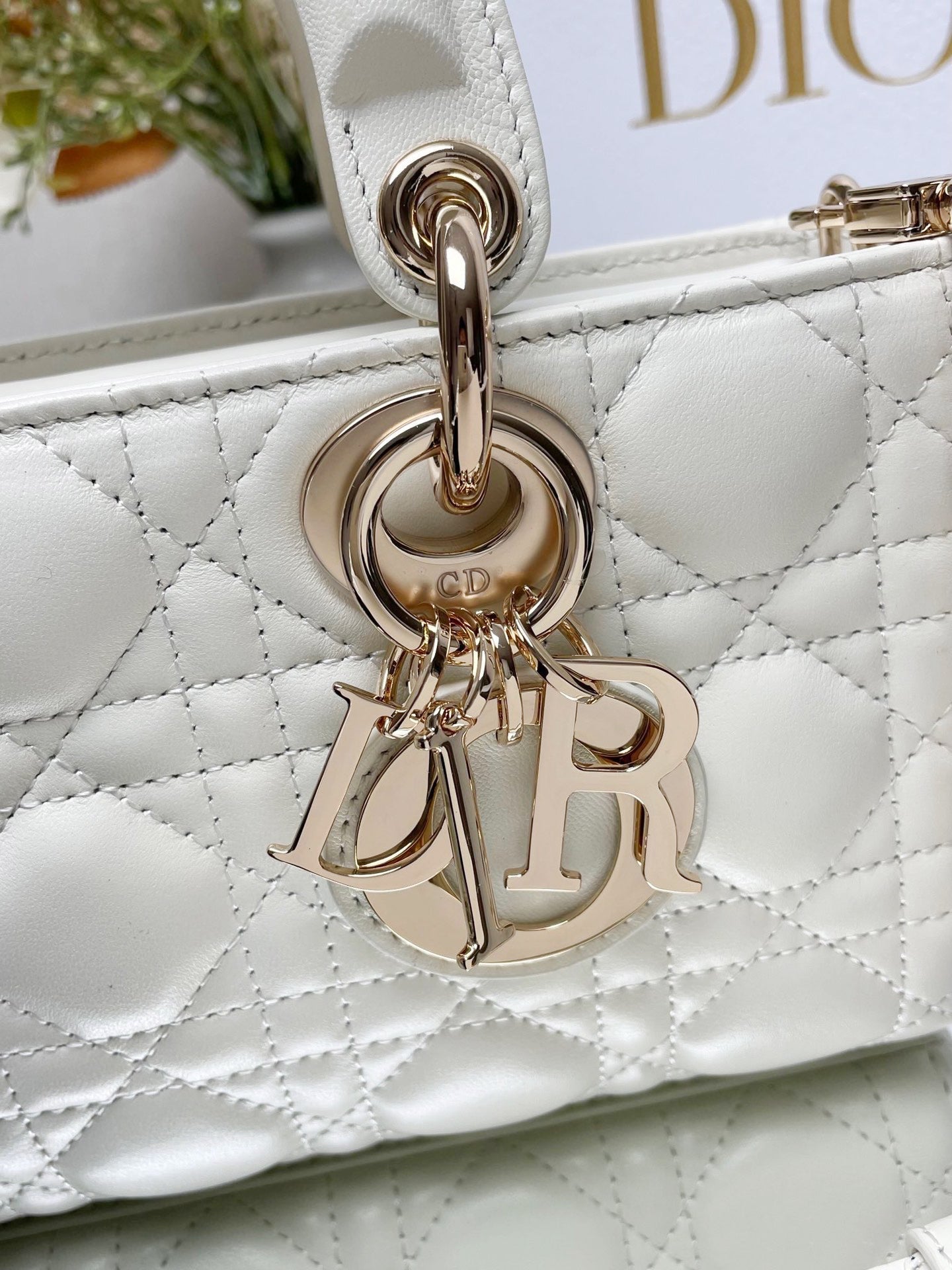 CD Lady D-Joy Latte Cannage Lambskin  Bag