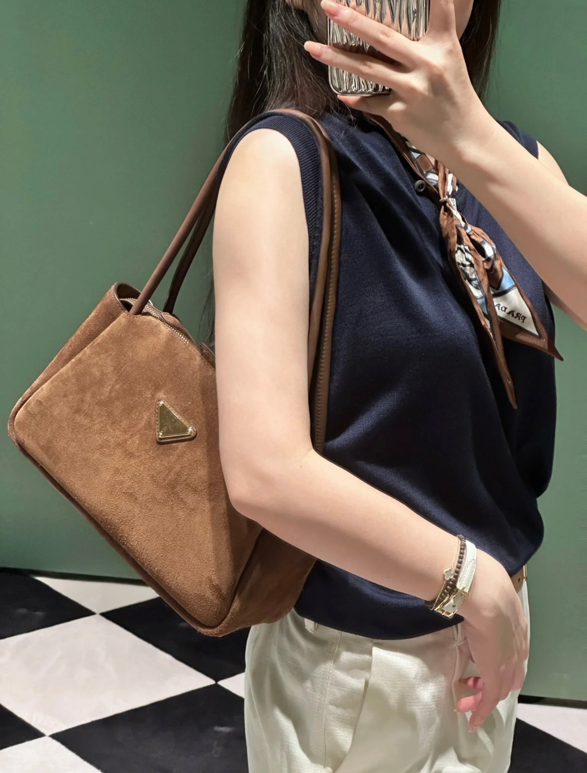 Pra Medium Suede Handbag