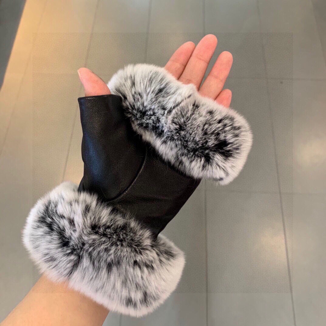 Chan autumn and winter short double lazy rabbit fur gloves