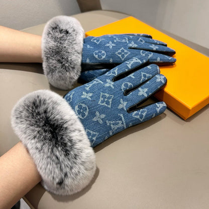 Louis New woolen denim and sheepskin gloves