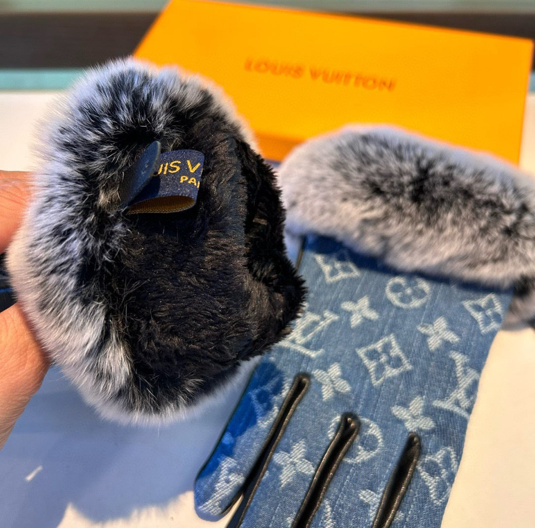 Louis New woolen denim and sheepskin gloves