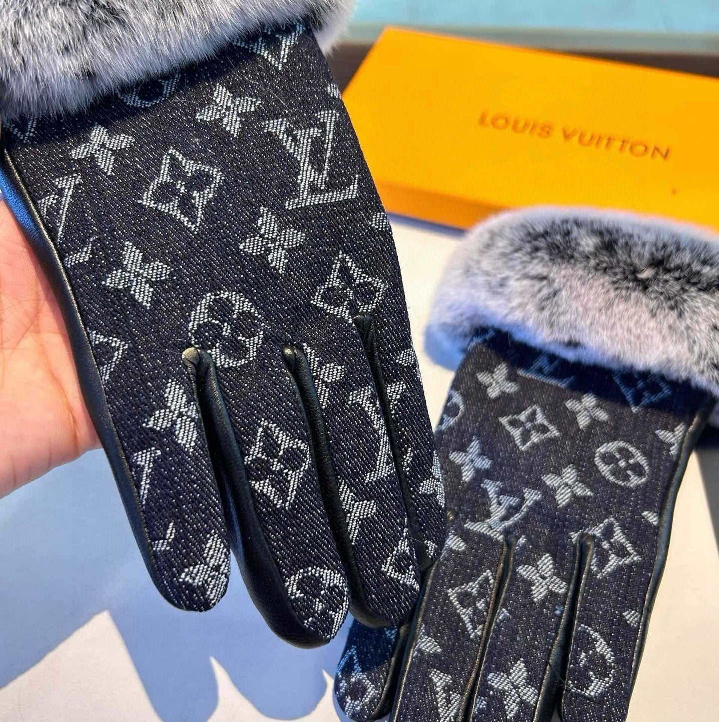 Louis New woolen denim and sheepskin gloves