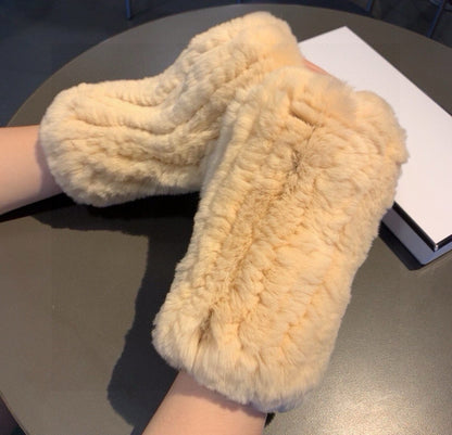 Chan Autumn and winter lazy rabbit fur half gloves