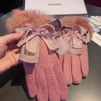 Chan Autumn and winter lazy rabbit fur wool gloves