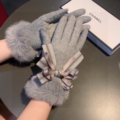 Chan Autumn and winter lazy rabbit fur wool gloves