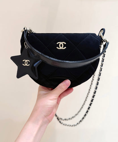 New CHAN velvet crescent bag