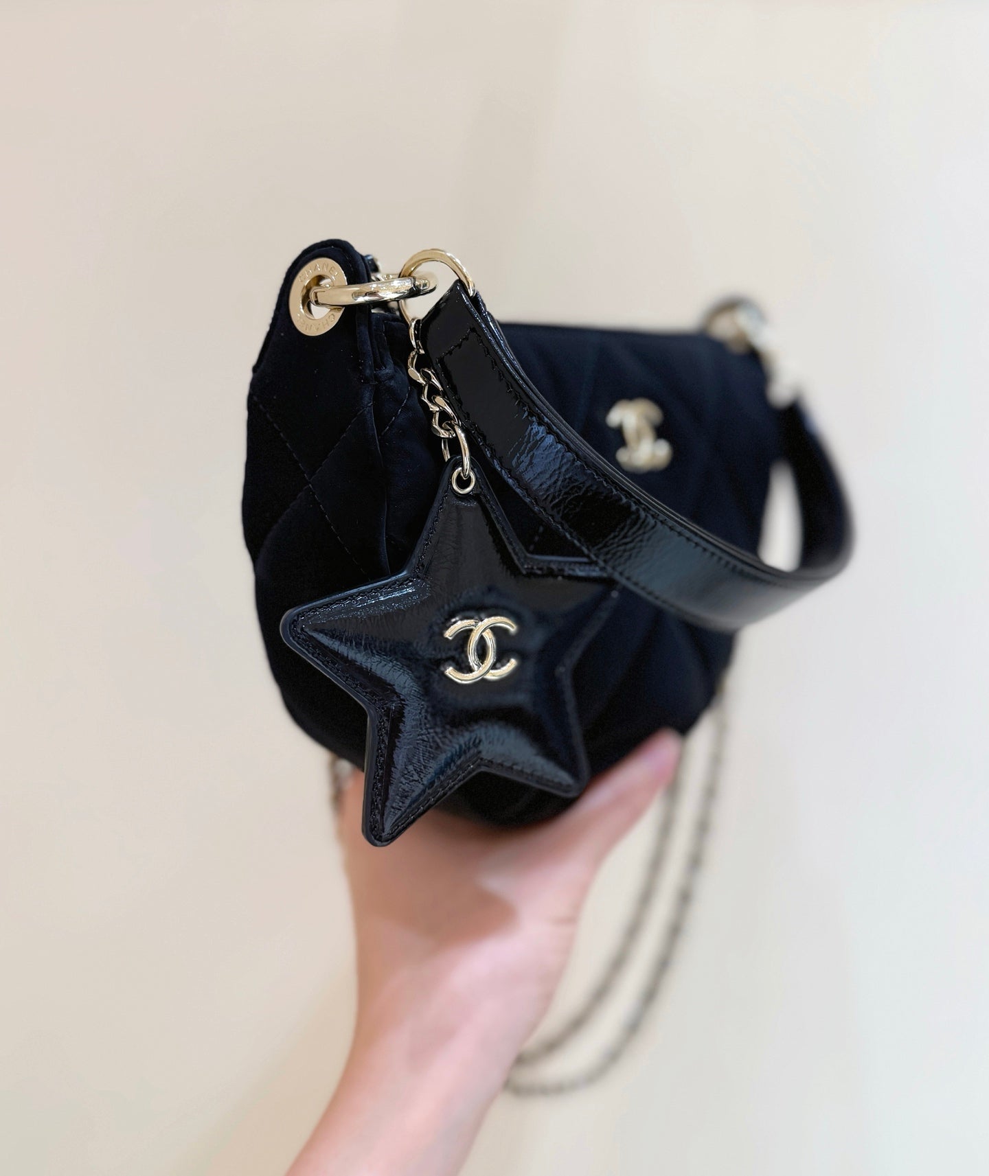 New CHAN velvet crescent bag