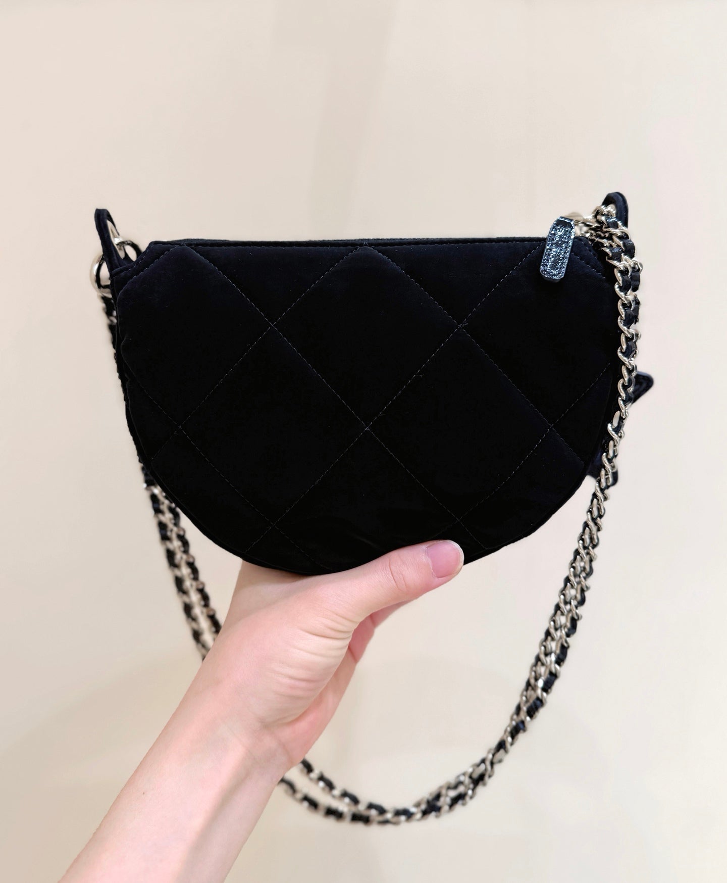 New CHAN velvet crescent bag
