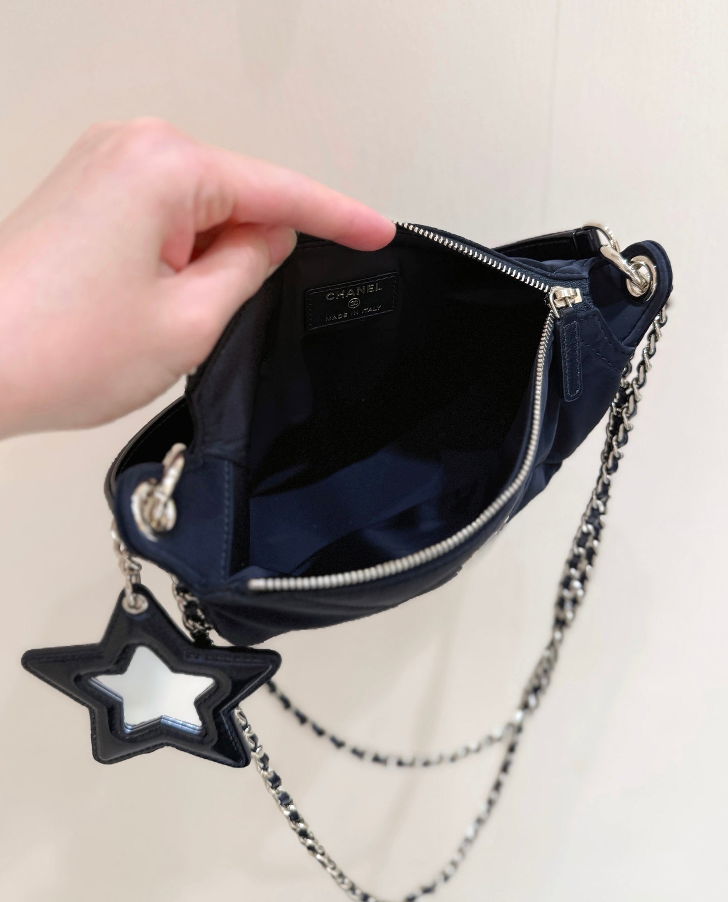 New CHAN velvet crescent bag