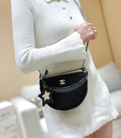 New CHAN velvet crescent bag