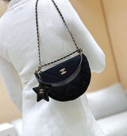 New CHAN velvet crescent bag