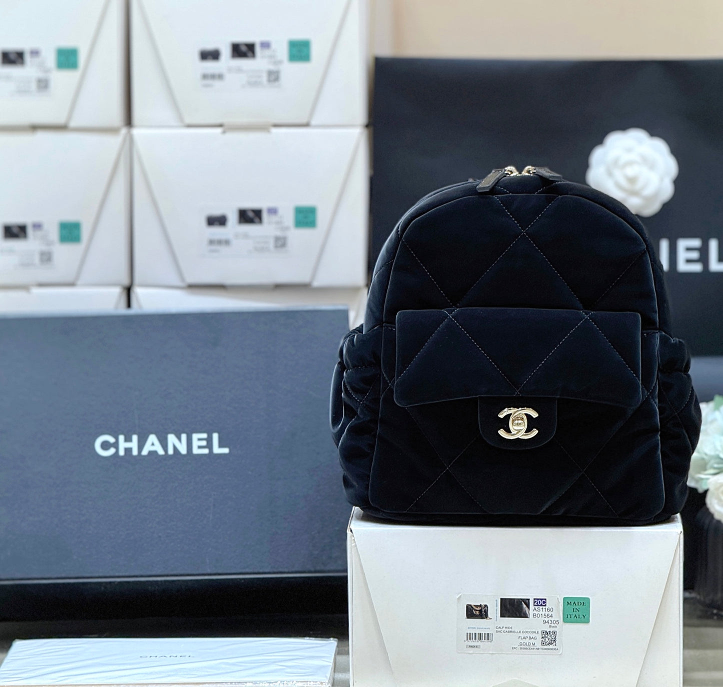 New CHAN velvet backpack