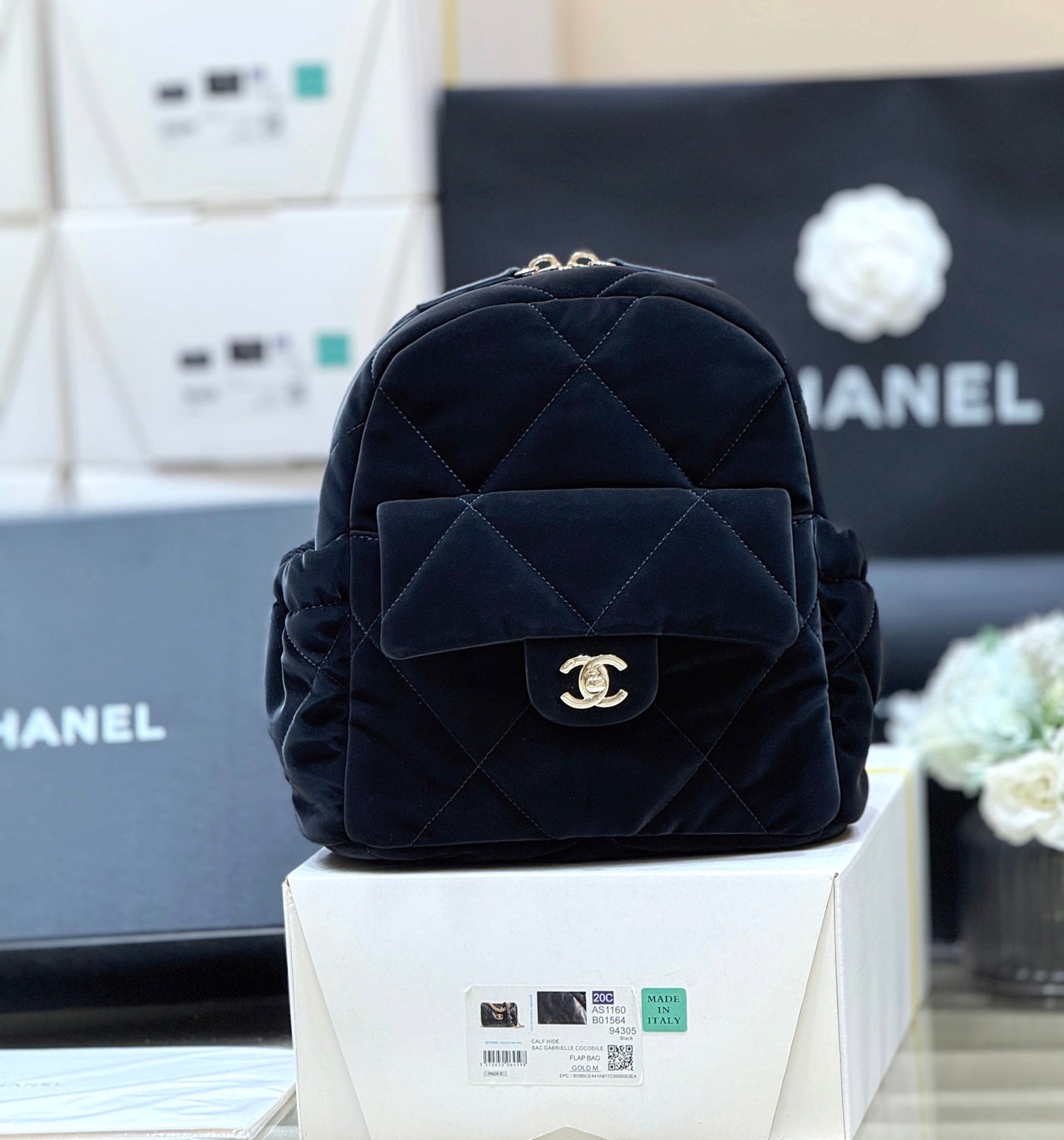 New CHAN velvet backpack