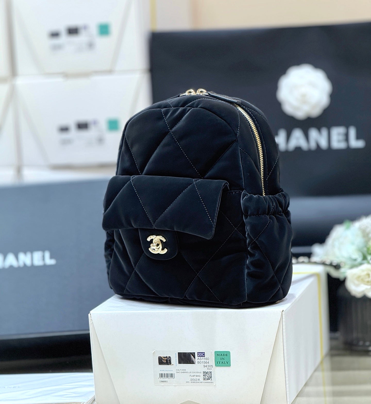 New CHAN velvet backpack