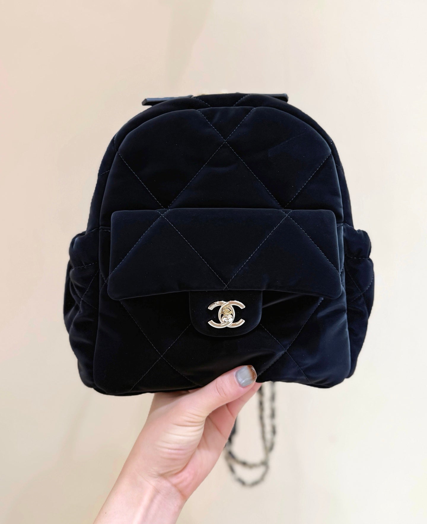New CHAN velvet backpack
