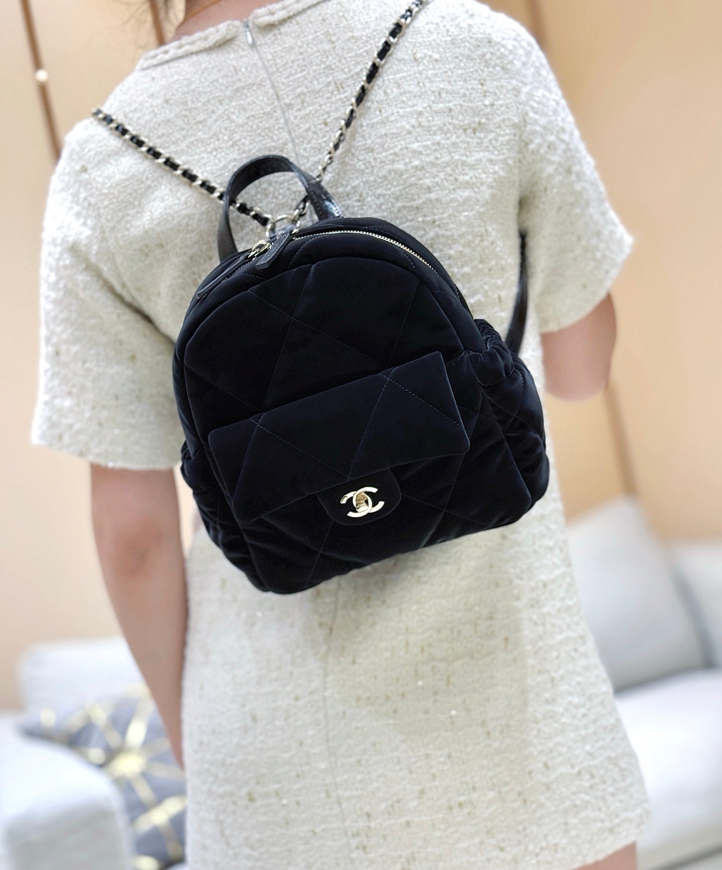 New CHAN velvet backpack