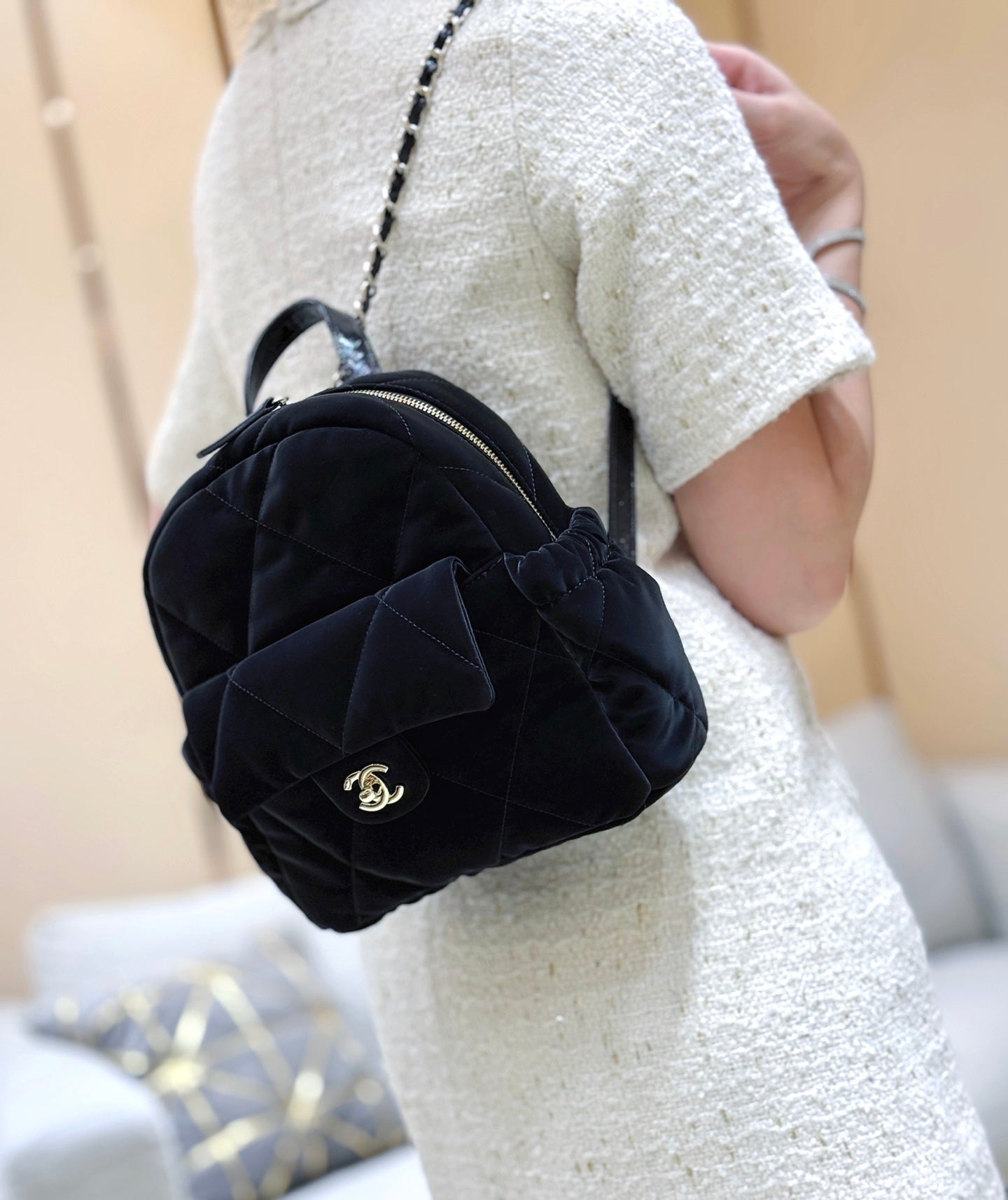 New CHAN velvet backpack