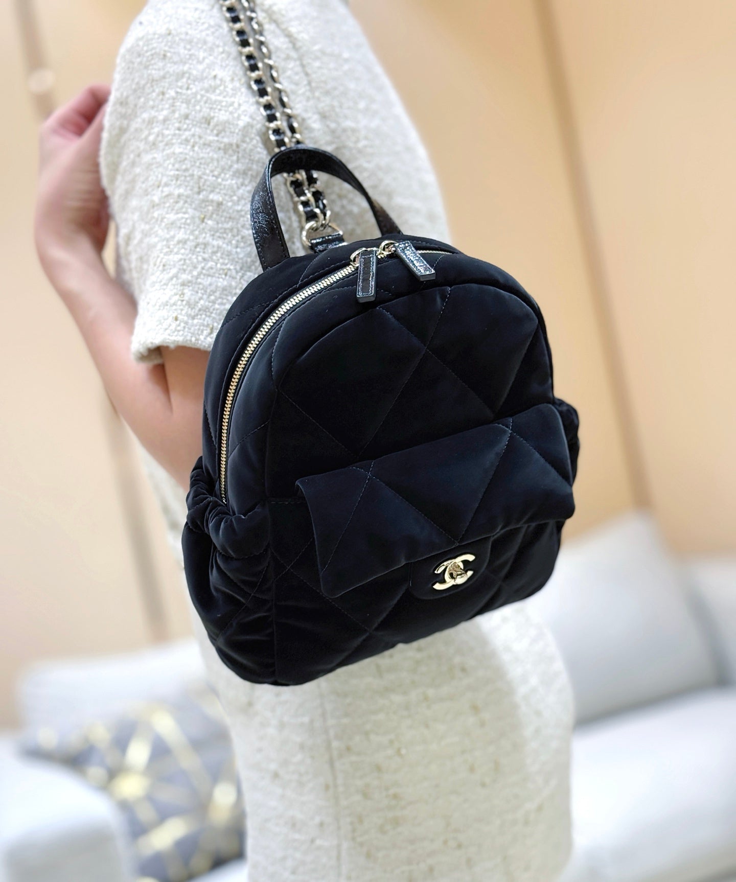 New CHAN velvet backpack