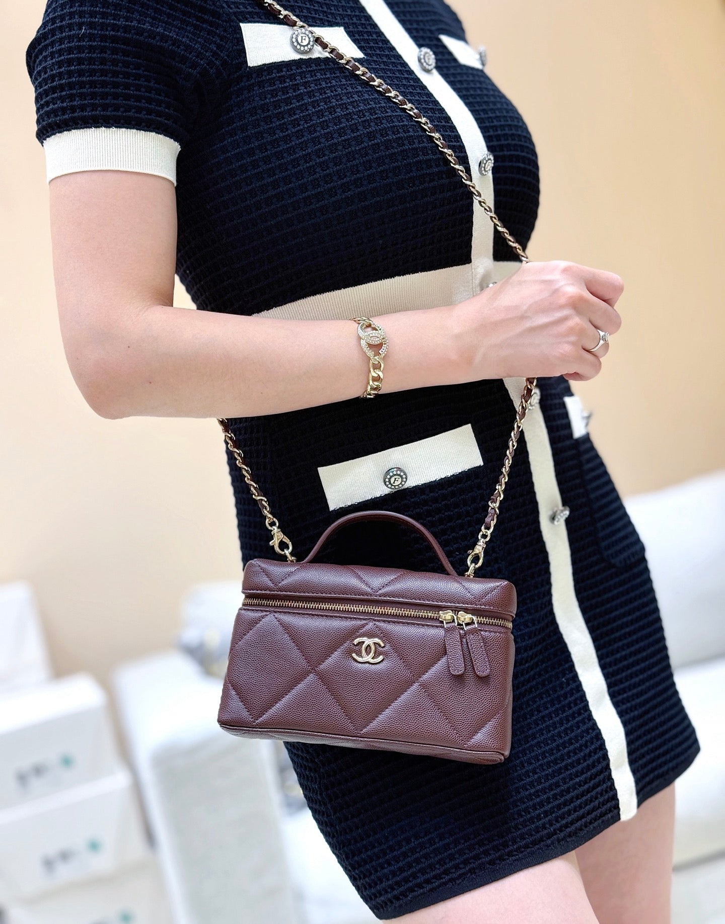 New CHAN large diamond lunch box bag