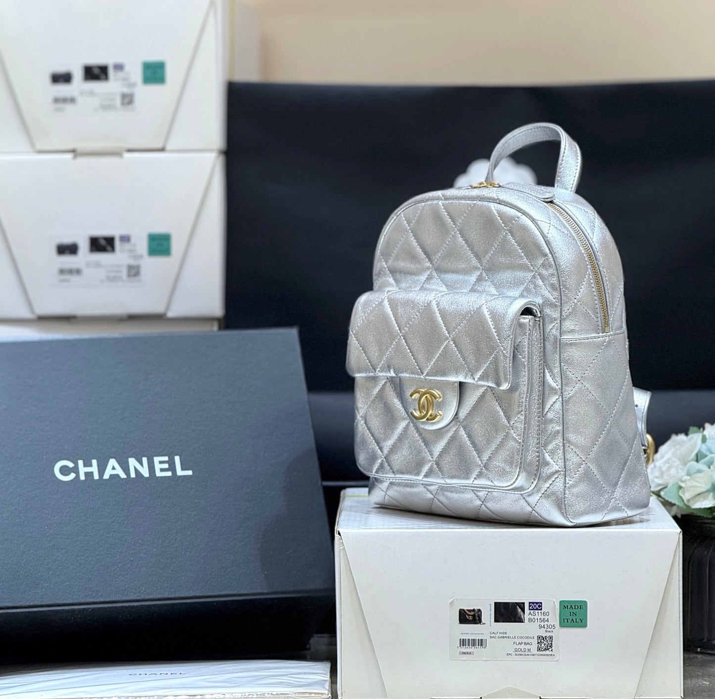New CHAN silver backpack