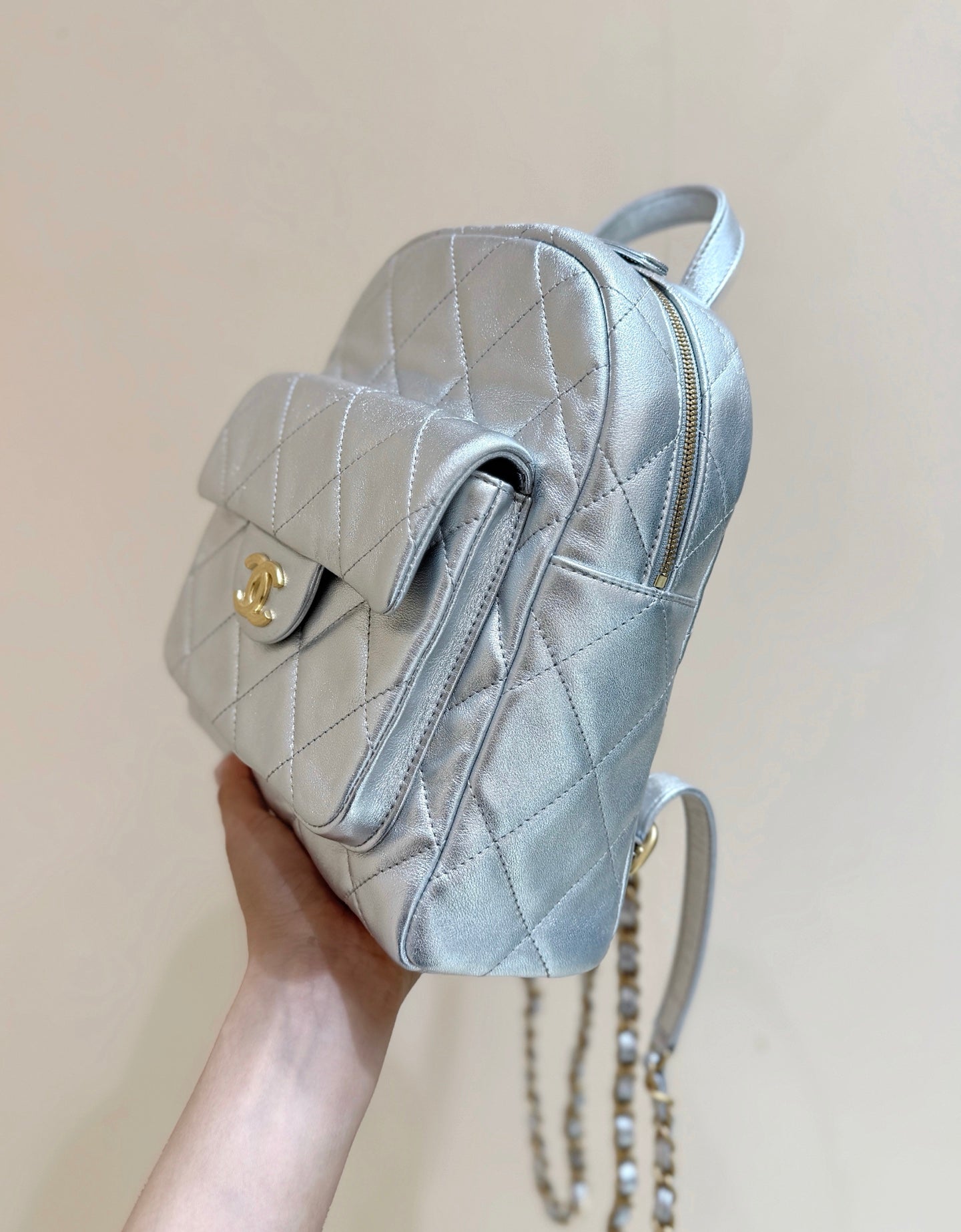 New CHAN silver backpack