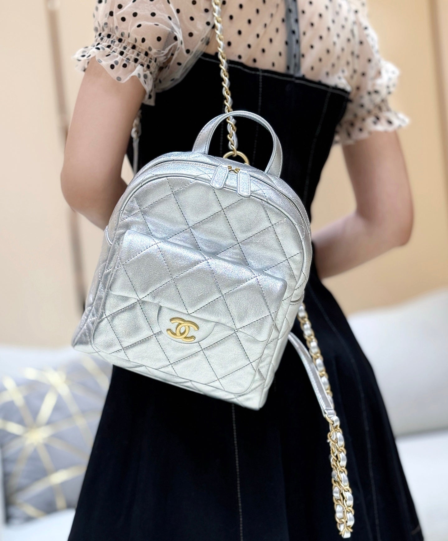 New CHAN silver backpack