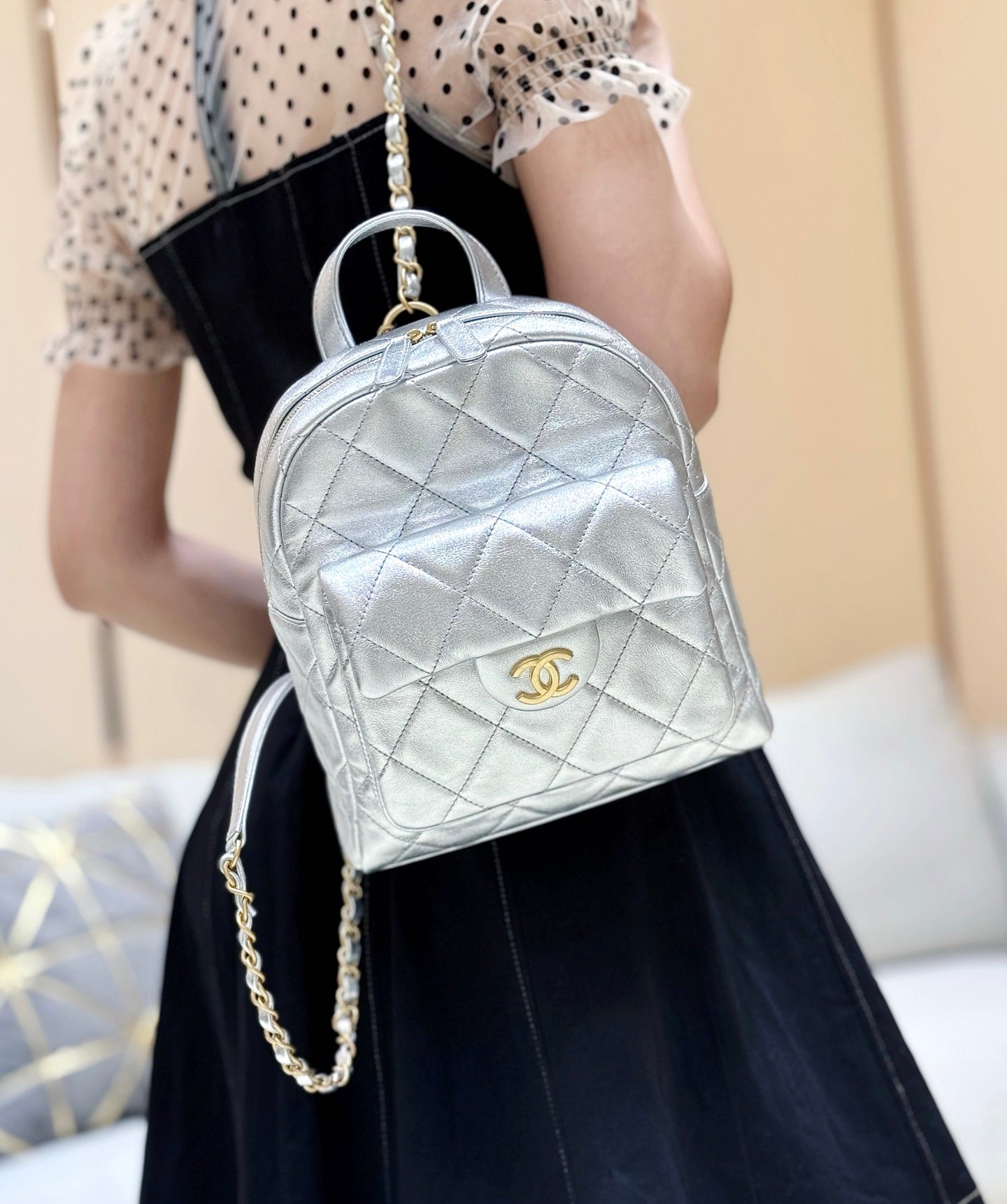 New CHAN silver backpack