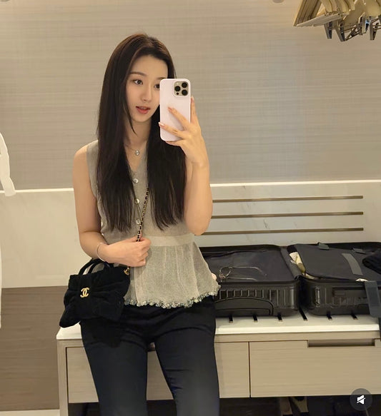 New CHAN velvet bow bag