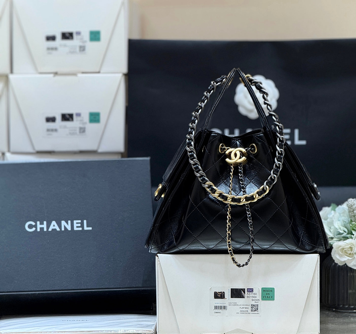 New CHAN Mandarin Duck Link Shiny Cowhide Bag