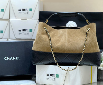 New CHAN Antelope leather color matching vertical Hobo bag