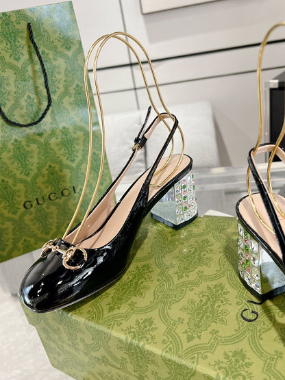 Guc New women's rhinestone chunky heel sandals